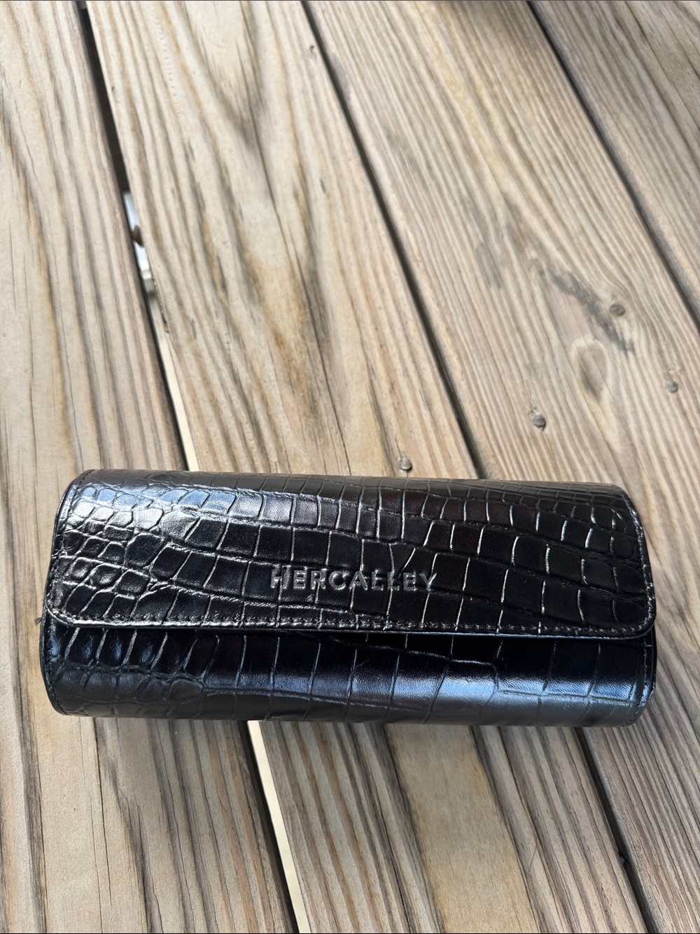 Black Croc-Embossed Watch travel Case
